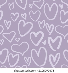 All over seamless vector repeat pattern with irregular tonal doodle hearts in trendy dusty lavender purple. Versatile Valentines day love backdrop