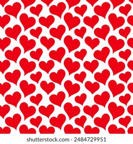 All over seamless vector repeat pattern with red hearts on white background. Simple Valentines day background