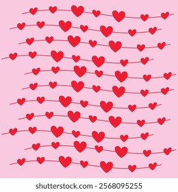 All over seamless vector repeat pattern with ditsy small red hand drawn doodle hearts tossed on pink background. Simple cute Valentines day background.