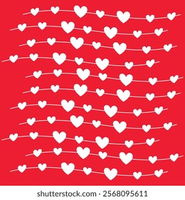 All over seamless vector repeat pattern with ditsy small white hand drawn doodle hearts tossed on red background. Simple cute Valentines day background