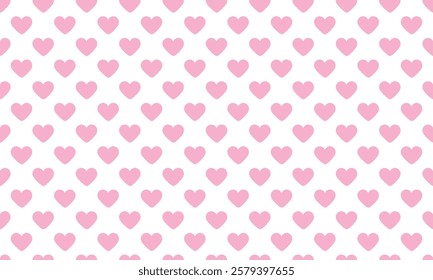 All over seamless vector repeat pattern with ditsy pink hand drawn doodle hearts tossed on white background. Simple cute Valentines day background