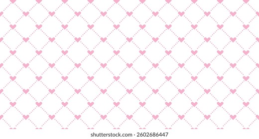 All over seamless vector repeat pattern with ditsy pink hand drawn doodle hearts tossed on white background. Simple cute Valentines day background