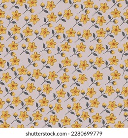 all over seamless vector stock small flowers leaves pattern on grey background