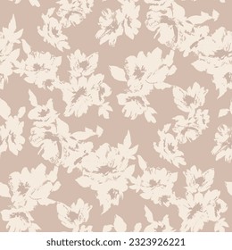 all over seamless vector texture cream flowers pattern on background