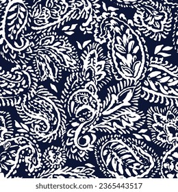 all over seamless vector white paisley pattern on navy background