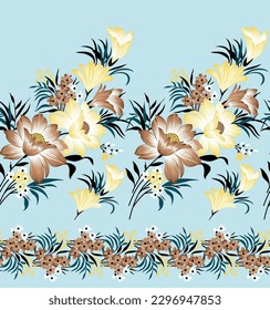 all over small flower border vector flower pattern on blue background