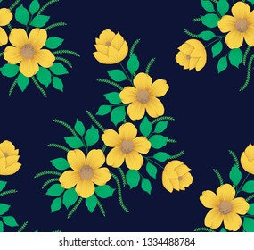 all over stock vector flowers pattern on navy background