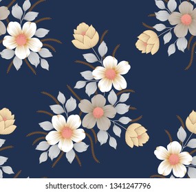 all over stock vector flowers pattern on navy background