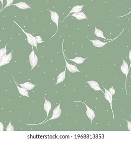 all over stock vector grey leaf pattern on retro green background