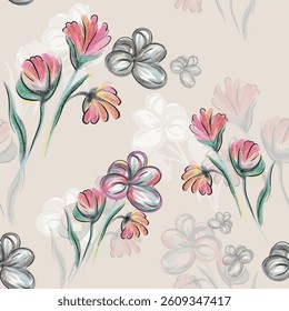 all - over textile design illustration digital image printing factory abstract an embossed blooming bright flower motif arrangement 