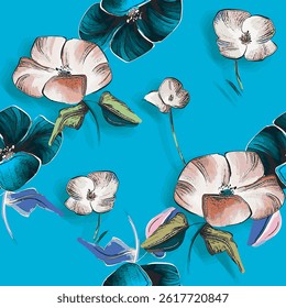 all - over textile design illustration digital image printing factory abstract an embossed blooming bright flower motif arrangement 