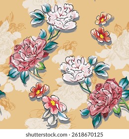 
all - over textile design illustration digital image printing factory abstract an embossed blooming bright flower motif arrangement 