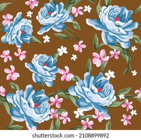 todo sobre el patrón de flor azul vector y rosa sobre fondo marrón