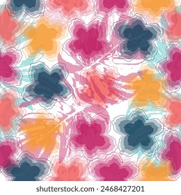  all over vector design with white background illustration digital image for textile or wrapping paper printing fabrics Seamless watercolor botanical pattern.