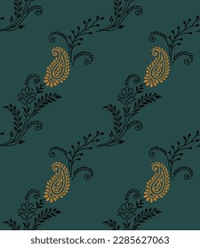 all over vector flower with paisley pattern on green background