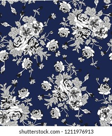 all over vector flowers bunches pattern on background