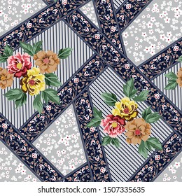 por todas partes de flores vectoriales con un patrón de bandanna sobre fondo gris