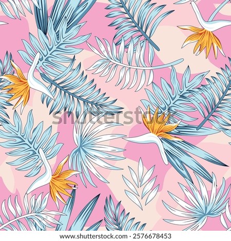 All over vector flowers and leaves pattern on pink background