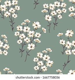 all over vector flowers pattern on green background