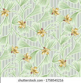 All over vector flowers pattern on green background