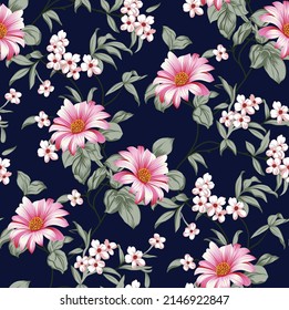 all over vector flowers pattern on navy background