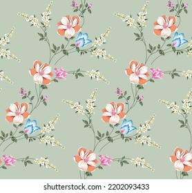 all over vector flowers pattern and floral pattern on green background