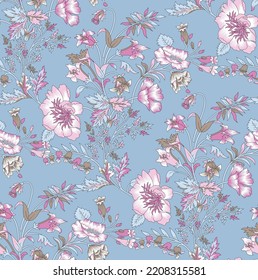 all over vector flowers pattern and floral pattern on blue background  - Shutterstock ID 2208315581