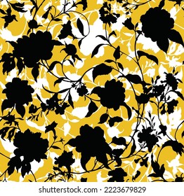 all over vector flowers pattern on yellow background