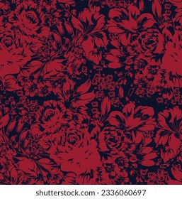 all over vector flowers pattern on navy background
