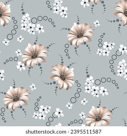 all over vector flowers pattern on grey background