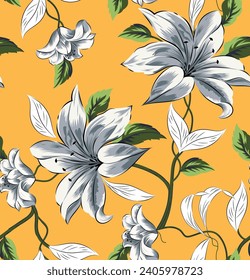 all over vector flowers pattern on yellow background