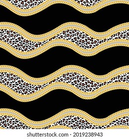 all over vector gold chain with leopard border pattern on black background