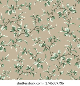 all over vector green leaf pattern on cream background