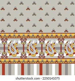 All over vector paisley pattern and border pattern on brown stock 