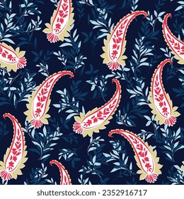 all over vector paisley pattern on navy background