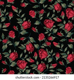 all over vector red flower pattern on black background