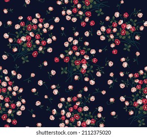 all over vector red small flower pattern on navy background