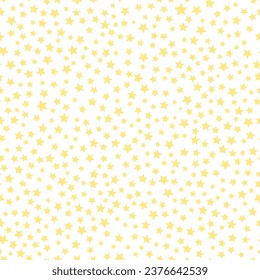 All over vector seamless repeat pattern with ditsy twinkling shining yellow stars tossed on white background. Versatile kids, Christmas and all over backdrops.