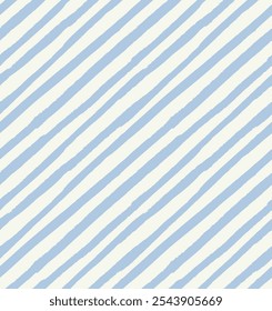 All over vector seamless repeat pattern with skinny bias diagonal baby blue and white hand drawn stripe. Versatile baby and everyday backdrop in soft colors.