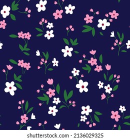 all over vector small flower pattern on navy background