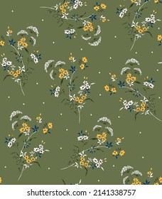 all over vector small flower pattern on green background