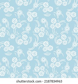 all over vector small flower pattern on blue background 