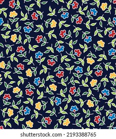 All over vector small flowers pattern and floral pattern on navy background