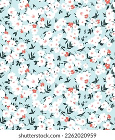 all over vector small flowers pattern and floral pattern on blue background