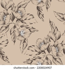 all over vector stock flowers with leaf pattern on cream background