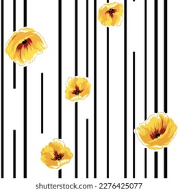all over vector strips with flowers pattern on white background