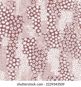 all over white seamless floral vector small flowers with paisley pattern on seamless texture background