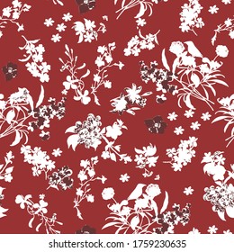 todo sobre el patrón de flores vectoriales blancas en fondo rojo