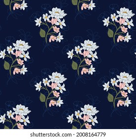 Todo sobre el patrón de flores vectoriales blancas en fondo marino