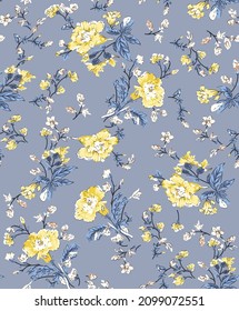 Todo sobre el patrón de flores vectoriales amarillas y rosas sobre fondo gris 